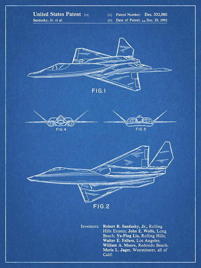 Aviation Digital Art - Pp972-blueprint Northrop F-23 Fighter Stealth Plane Patent by Cole Borders