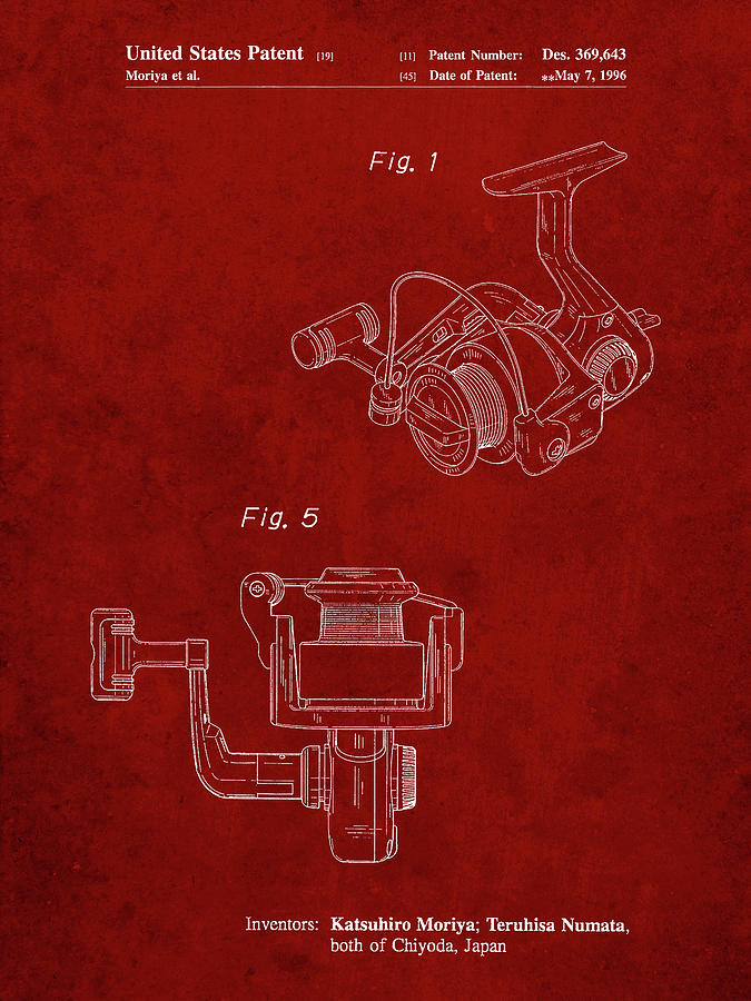 Pp973-burgundy Open Face Spinning Fishing Reel Patent Poster Digital Art by Cole  Borders - Pixels