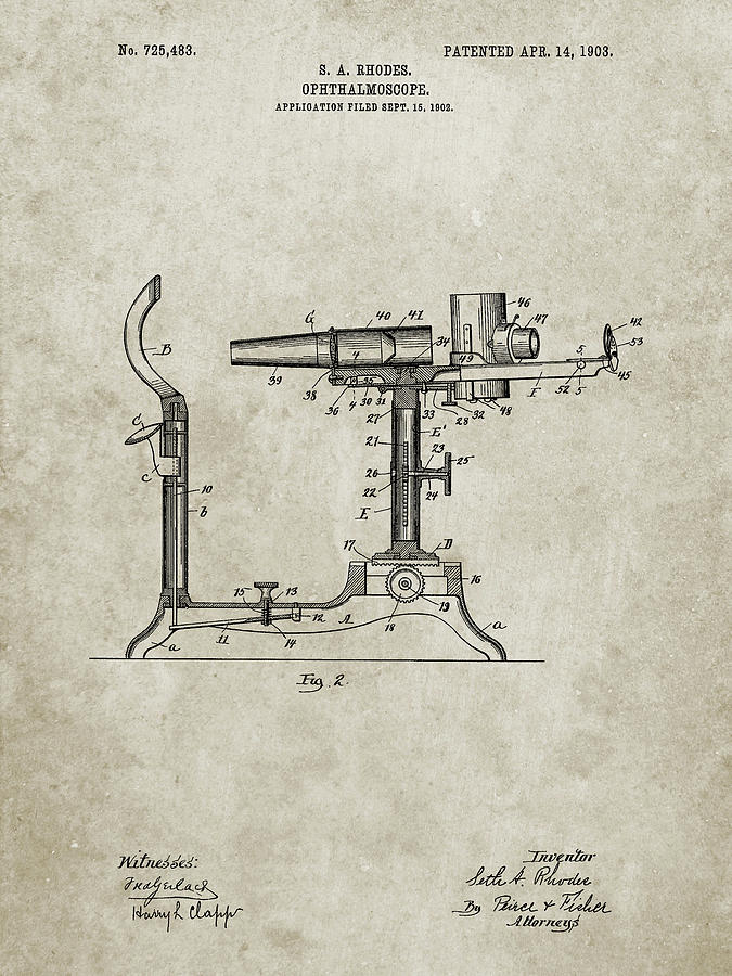 Eye Doctor Digital Art - Pp974-sandstone Ophthalmoscope Patent by Cole Borders