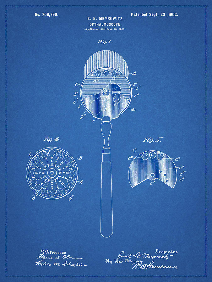 Ophthalmology Digital Art - Pp975-blueprint Ophthalmoscope Patent Poster by Cole Borders