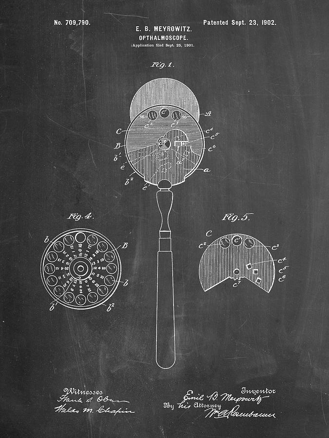 Ophthalmology Digital Art - Pp975-chalkboard Ophthalmoscope Patent Poster by Cole Borders