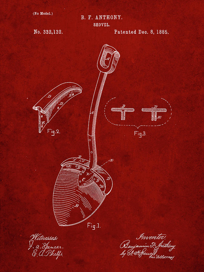 Tool Digital Art - Pp976-burgundy Original Shovel Patent 1885 Patent Poster by Cole Borders
