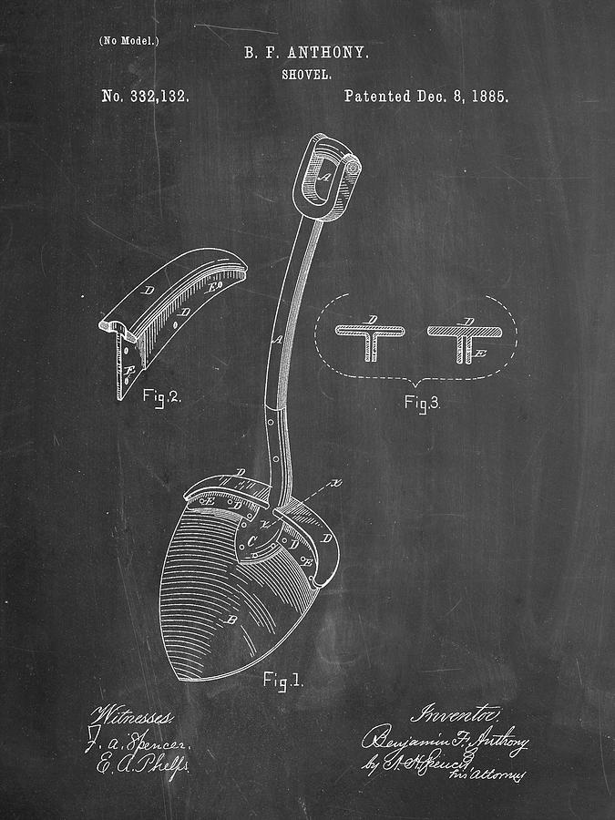 Tool Digital Art - Pp976-chalkboard Original Shovel Patent 1885 Patent Poster by Cole Borders