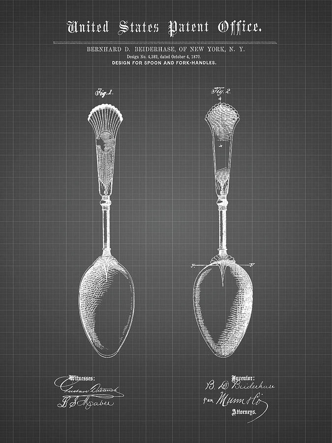 Kitchen Decor Digital Art - Pp977-black Grid Osiris Sterling Flatware Spoon Patent Poster by Cole Borders