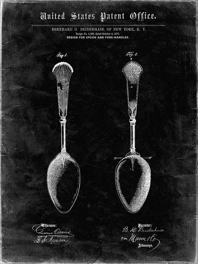 Kitchen Decor Digital Art - Pp977-black Grunge Osiris Sterling Flatware Spoon Patent Poster by Cole Borders