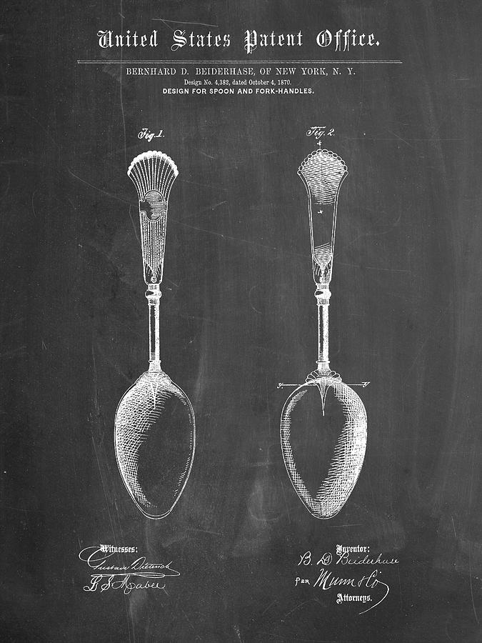 Kitchen Decor Digital Art - Pp977-chalkboard Osiris Sterling Flatware Spoon Patent Poster by Cole Borders