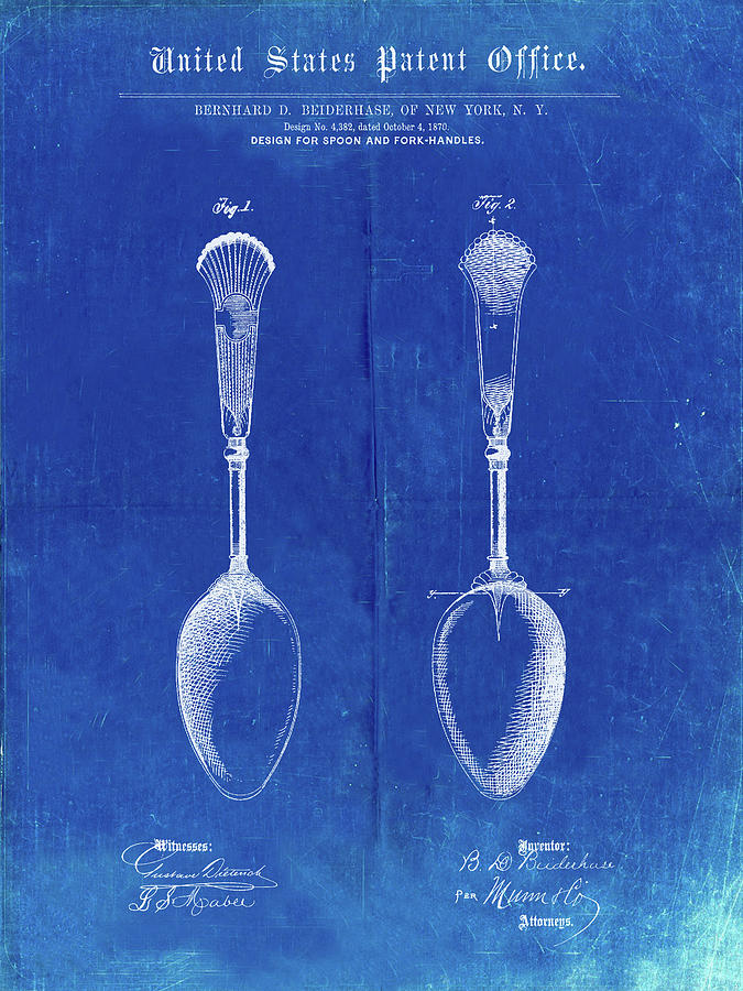 Kitchen Decor Digital Art - Pp977-faded Blueprint Osiris Sterling Flatware Spoon Patent Poster by Cole Borders
