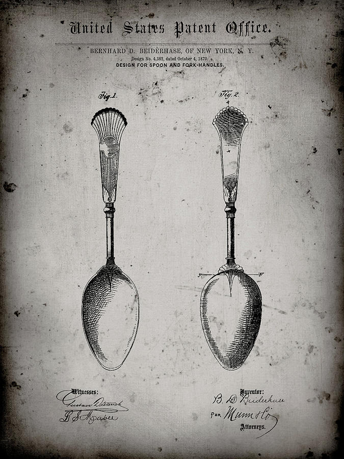 Kitchen Decor Digital Art - Pp977-faded Grey Osiris Sterling Flatware Spoon Patent Poster by Cole Borders