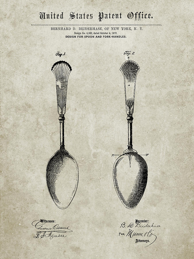 Kitchen Decor Digital Art - Pp977-sandstone Osiris Sterling Flatware Spoon Patent Poster by Cole Borders
