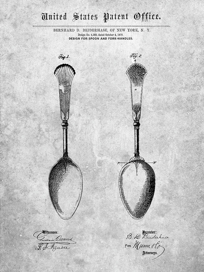Kitchen Decor Digital Art - Pp977-slate Osiris Sterling Flatware Spoon Patent Poster by Cole Borders