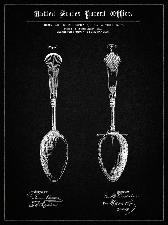 Kitchen Decor Digital Art - Pp977-vintage Black Osiris Sterling Flatware Spoon Patent Poster by Cole Borders