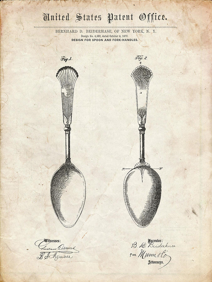 Kitchen Decor Digital Art - Pp977-vintage Parchment Osiris Sterling Flatware Spoon Patent Poster by Cole Borders