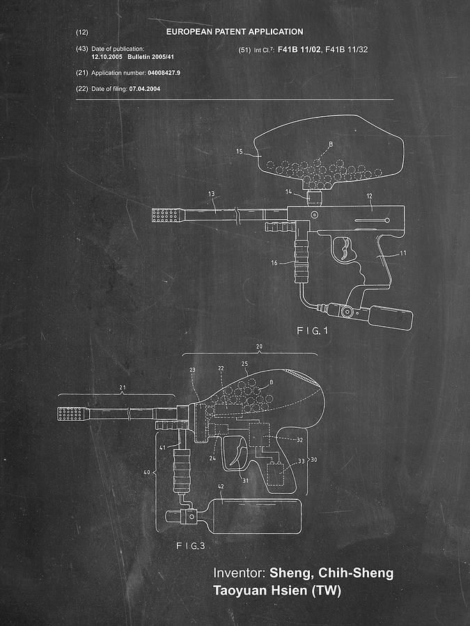 Paintball Digital Art - Pp982-chalkboard Paintball Gun Patent Art by Cole Borders