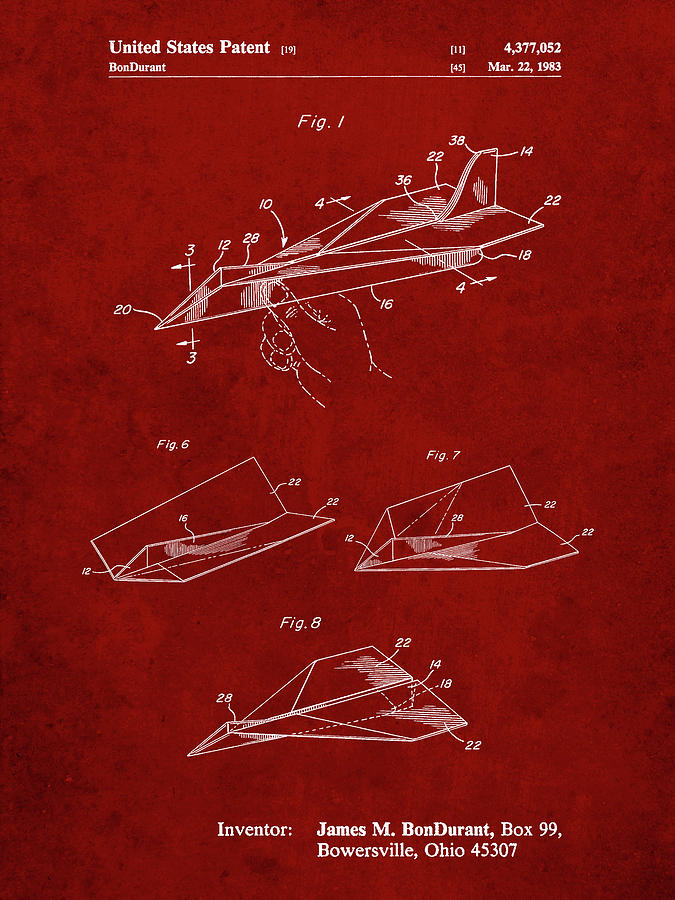 Toy Digital Art - Pp983-burgundy Paper Airplane Patent Poster by Cole Borders Toy Digital Art - Pp983-burgundy Paper Airplane Patent Poster by Cole Borders