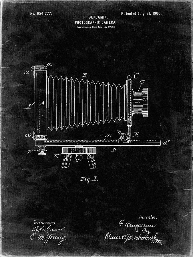 Camera Photograph - Pp985-black Grunge Photographic Camera Patent Poster by Cole Borders