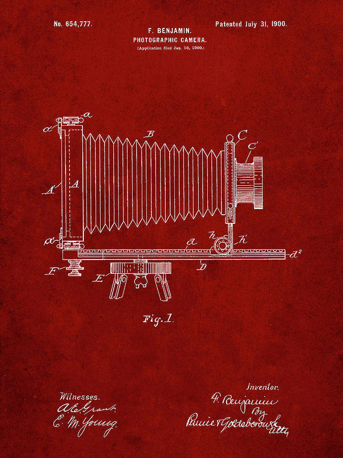 Camera Photograph - Pp985-burgundy Photographic Camera Patent Poster by Cole Borders