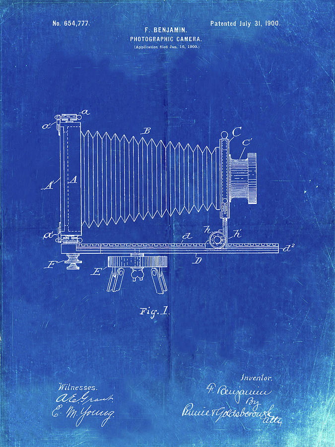 Camera Photograph - Pp985-faded Blueprint Photographic Camera Patent Poster by Cole Borders