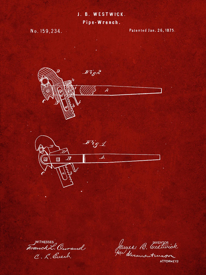 Vintage Digital Art - Pp987-burgundy Pipe Wrench Patent Wall Art Poster by Cole Borders