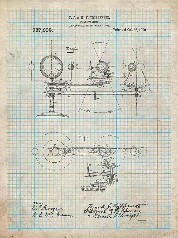 Pp988-antique Grid Parchment Planetarium 1909 Patent Poster Digital Art ...