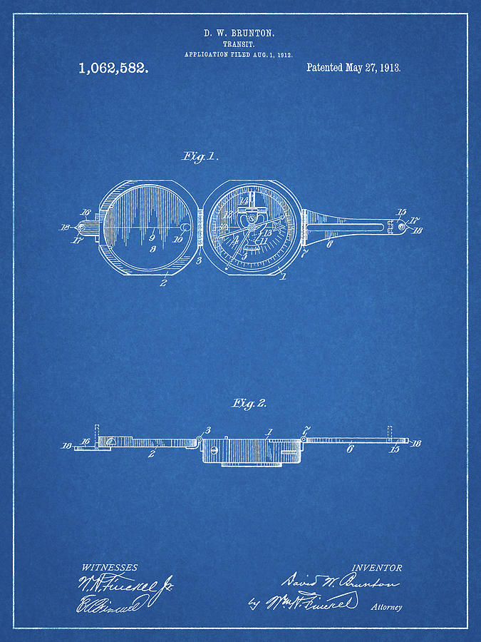 Compass Digital Art - Pp992-blueprint Pocket Transit Compass 1919 Patent Poster by Cole Borders