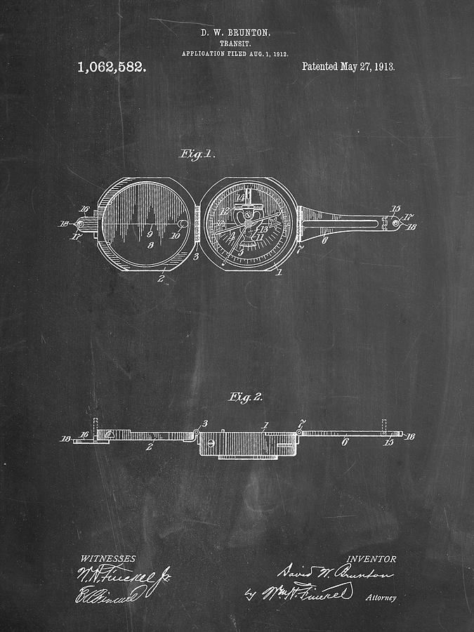 Compass Digital Art - Pp992-chalkboard Pocket Transit Compass 1919 Patent Poster by Cole Borders
