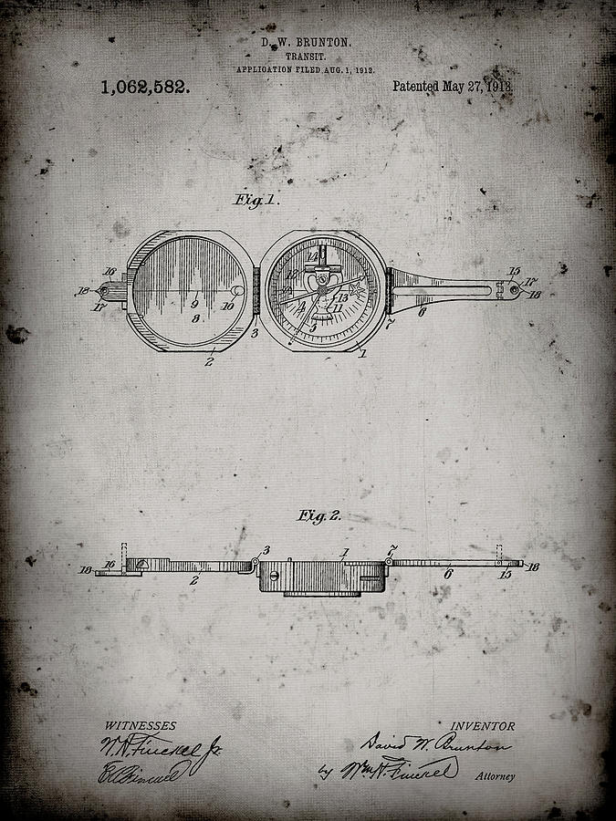 Compass Digital Art - Pp992-faded Grey Pocket Transit Compass 1919 Patent Poster by Cole Borders
