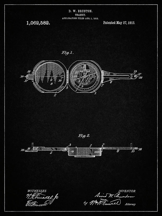 Compass Digital Art - Pp992-vintage Black Pocket Transit Compass 1919 Patent Poster by Cole Borders