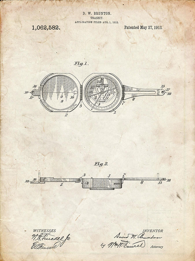 Compass Digital Art - Pp992-vintage Parchment Pocket Transit Compass 1919 Patent Poster by Cole Borders