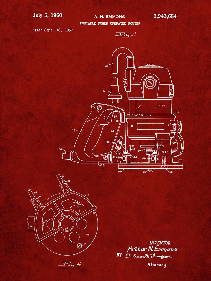 Tool Digital Art - Pp997-burgundy Porter Cable Hand Router Patent Poster by Cole Borders