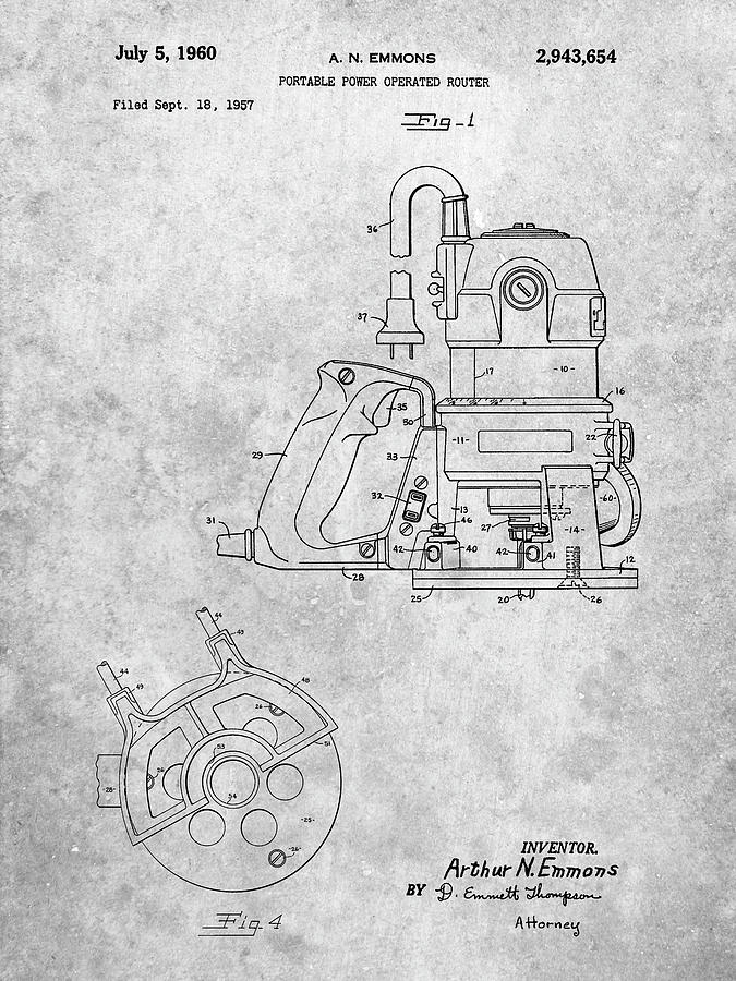 Tool Digital Art - Pp997-slate Porter Cable Hand Router Patent Poster by Cole Borders