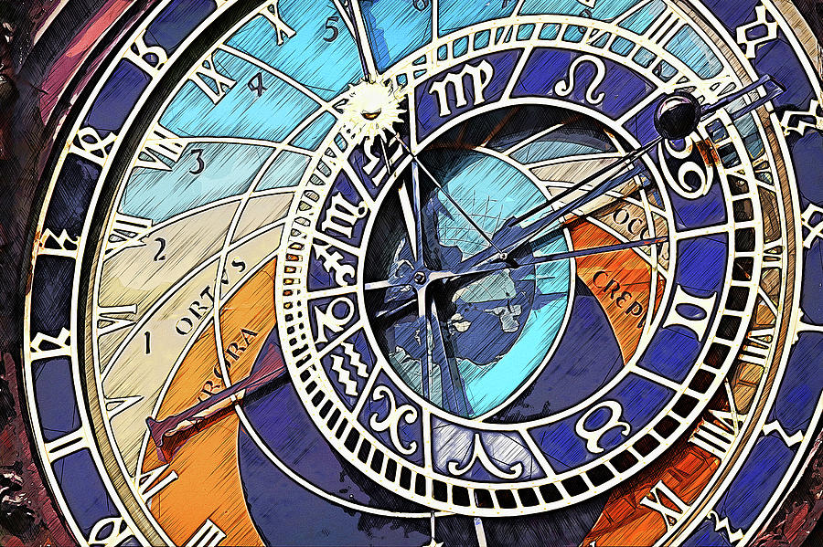 Prague Astronomical Clock Painting by AM FineArtPrints