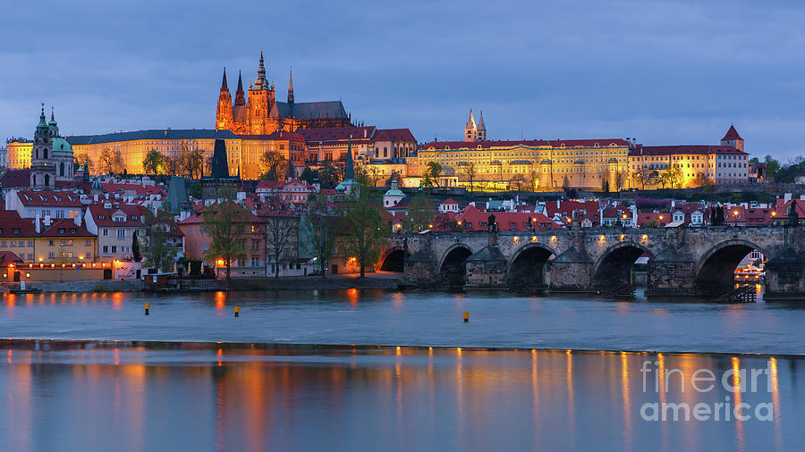 Prague Castle and Charles Bridge at Twilight Photograph by Henk Meijer Photography