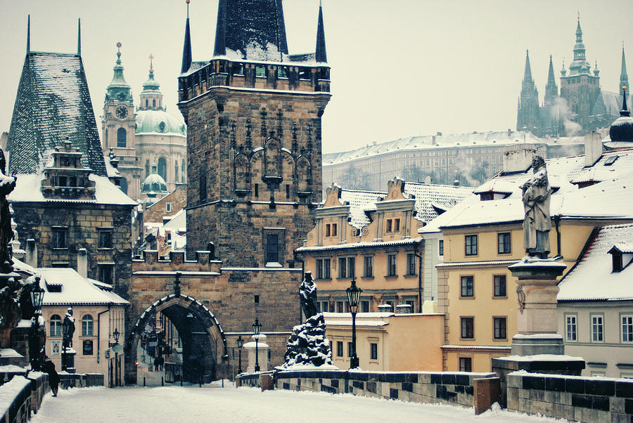 Prague Charles Bridge Winter Photograph by Erik T Witsoe
