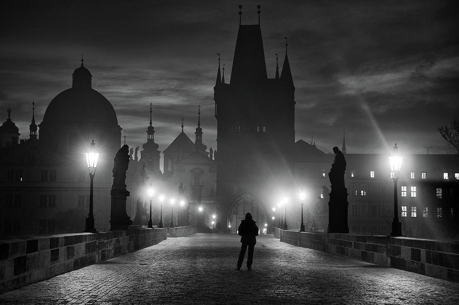 Lamp Photograph - Prague In Black & White by Marcel Rebro