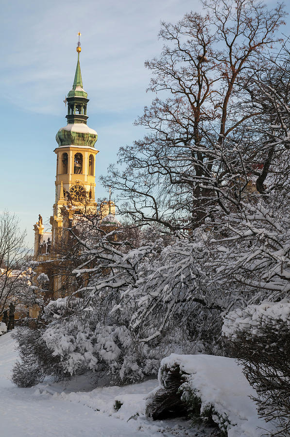 Prague Loreta Belltower in Wintertime Photograph by Jenny Rainbow