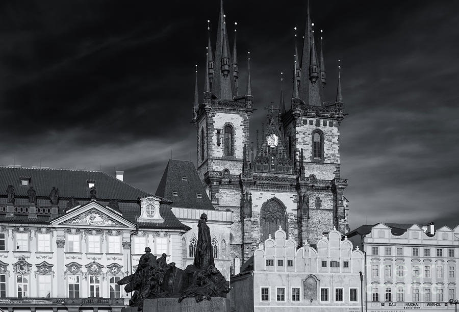 Prague Old Town Square, Czech Republic - Monochrome Photograph by Philip Preston