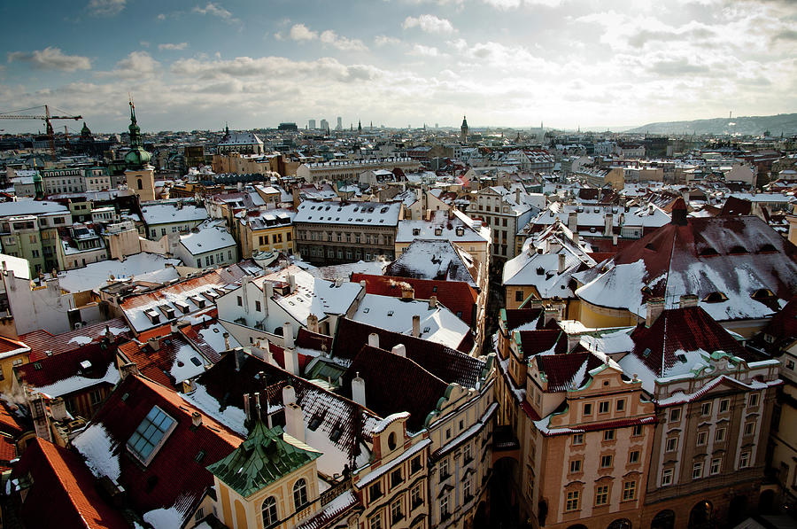 Prague Rooftops Under Snow Photograph by By Galdric Pons