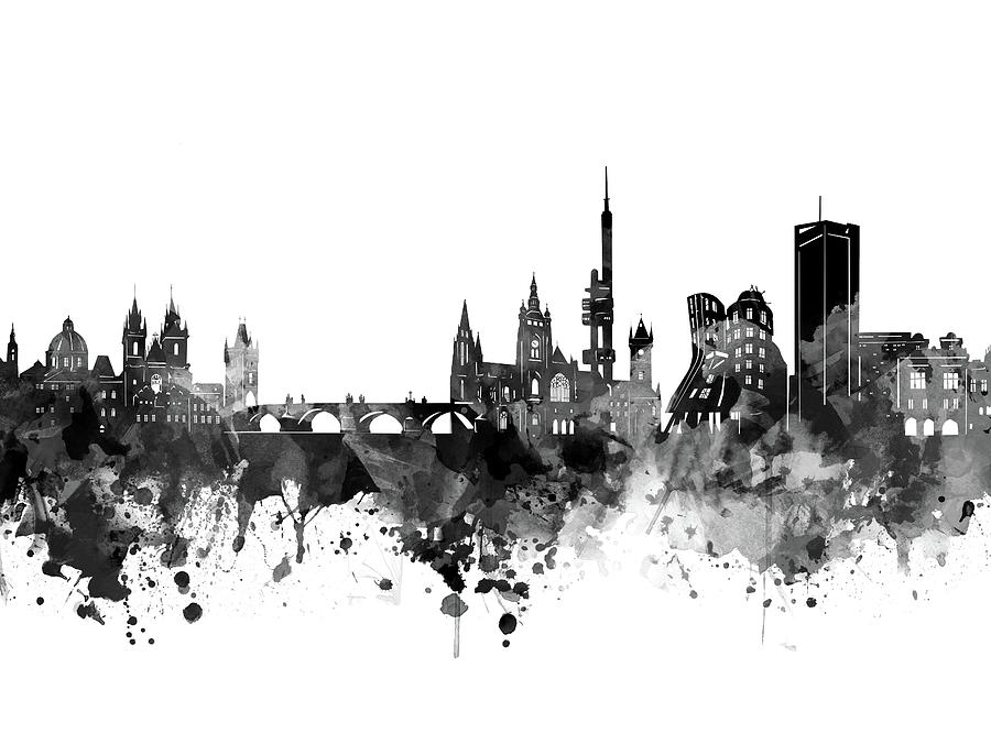 Prague Skyline Bw Digital Art