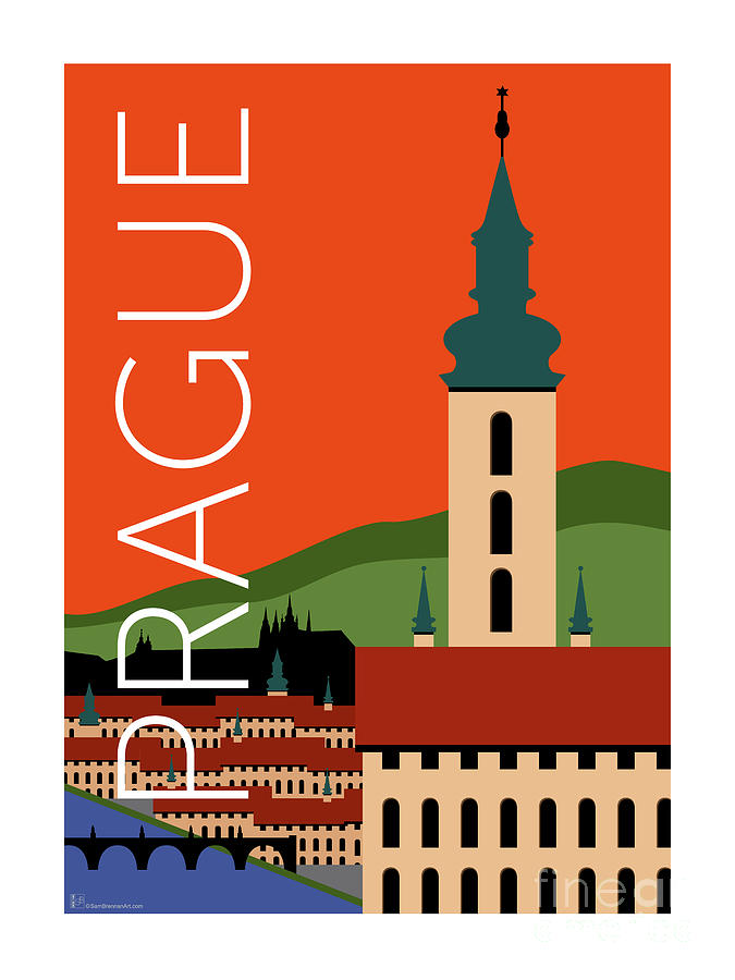 Prague Digital Art - Prague Spires Orange by Sam Brennan