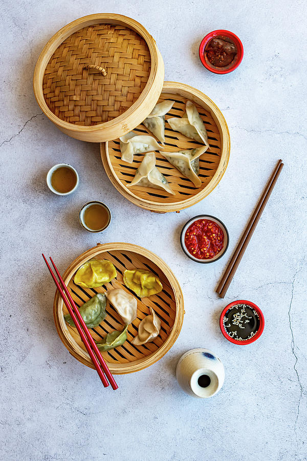 Prawn Dumplings And Colourful Pot Stickers Photograph by Hein Van Tonder