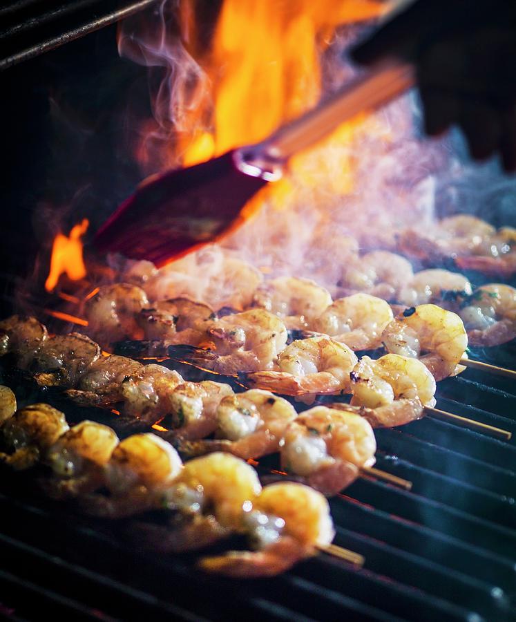 Prawn Kebabs On A Smoking Barbecue Photograph by Don Crossland - Fine ...