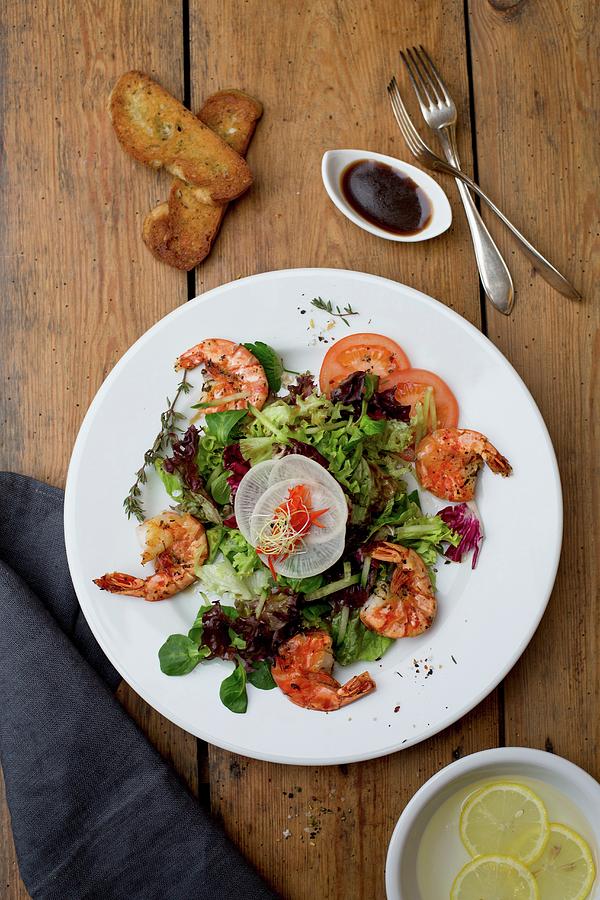 Prawn Salad With Grilled Bread And A Balsamic Dressing Photograph by Claudia Timmann