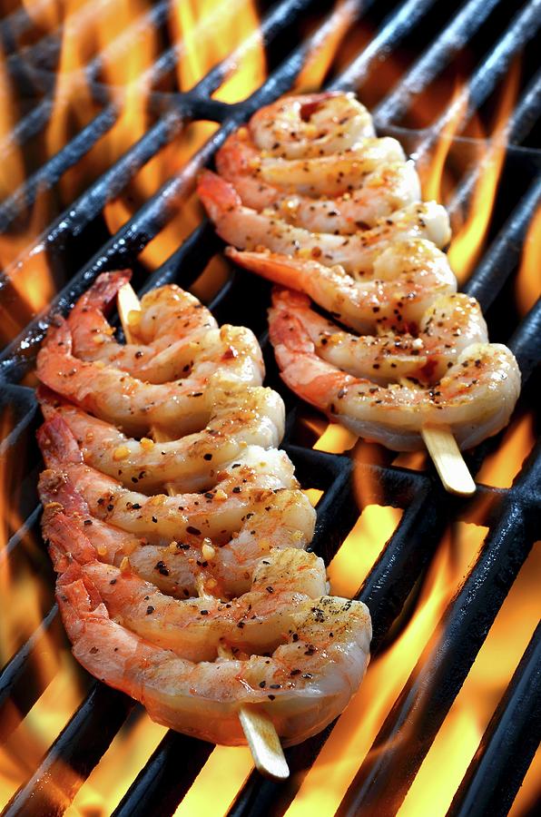 Prawn Skewers On A Grill close Up Photograph by Brian Enright