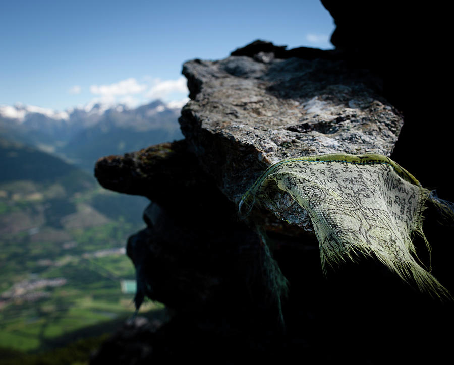 Prayer Flag On Rock, Monte Die Glorenza 2395 M, Vinschgau, South Tyrol, Italy Photograph by Daniel Fort Photography