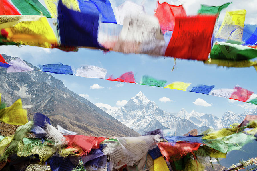 Prayer Flags Hanging On Mt. Everest Photograph by Cavan Images - Fine ...