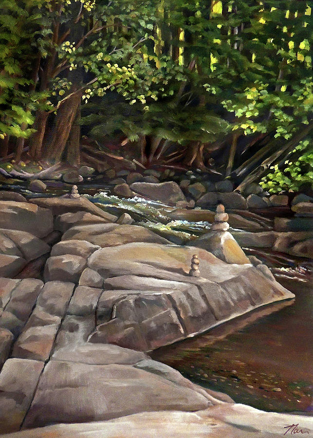 Prayer Stones on the Pemigewasset New Hampshire Painting by Nancy Griswold