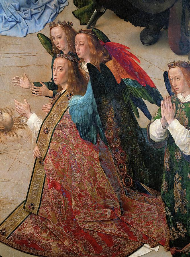 Praying angels. Detail of the central panel of the Portinari Altar, 1476. Painting by Hugo van der Goes -c 1420-1482-