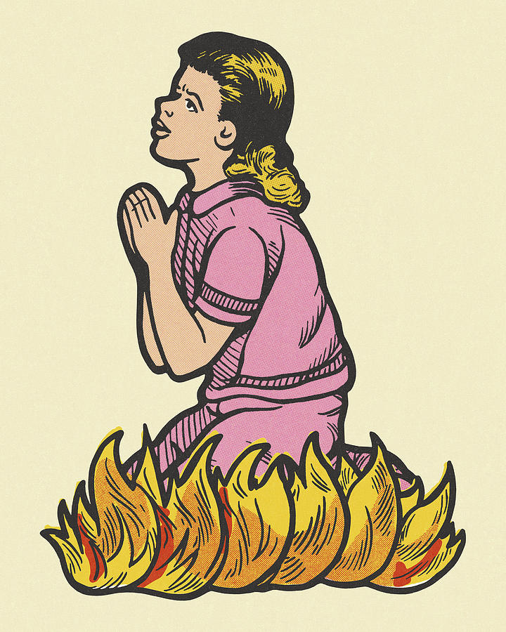 Vintage Drawing - Praying Girl Kneeling in Flames by CSA Images