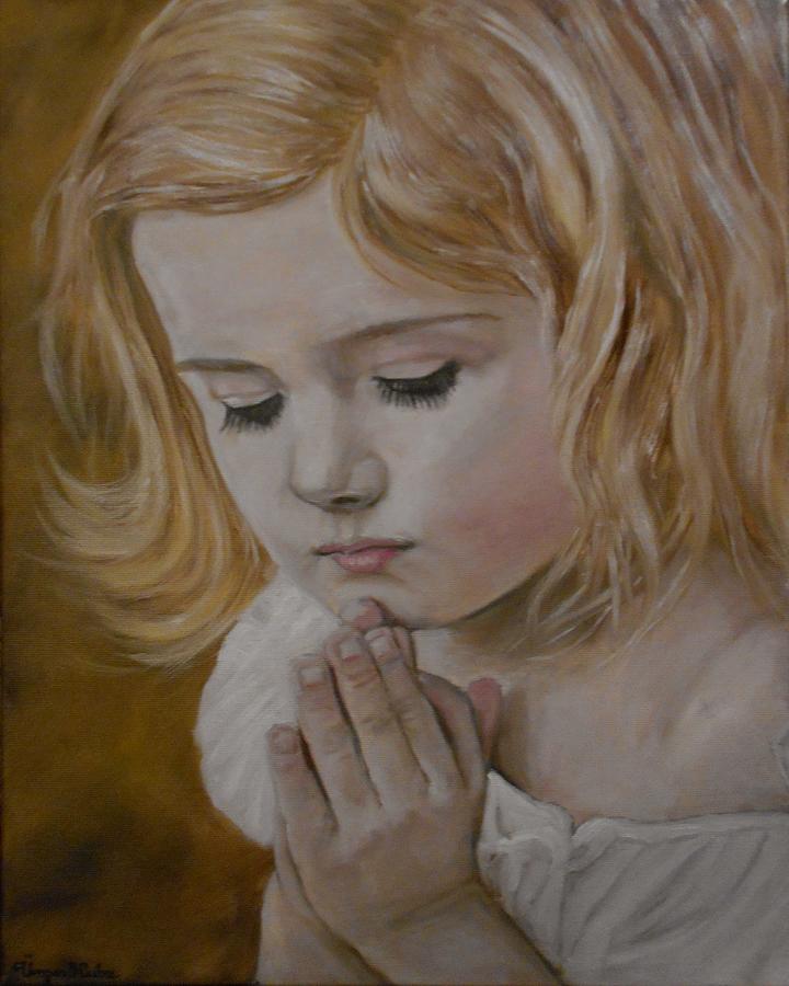 Praying little girl Painting by Huba Uveges - Fine Art America