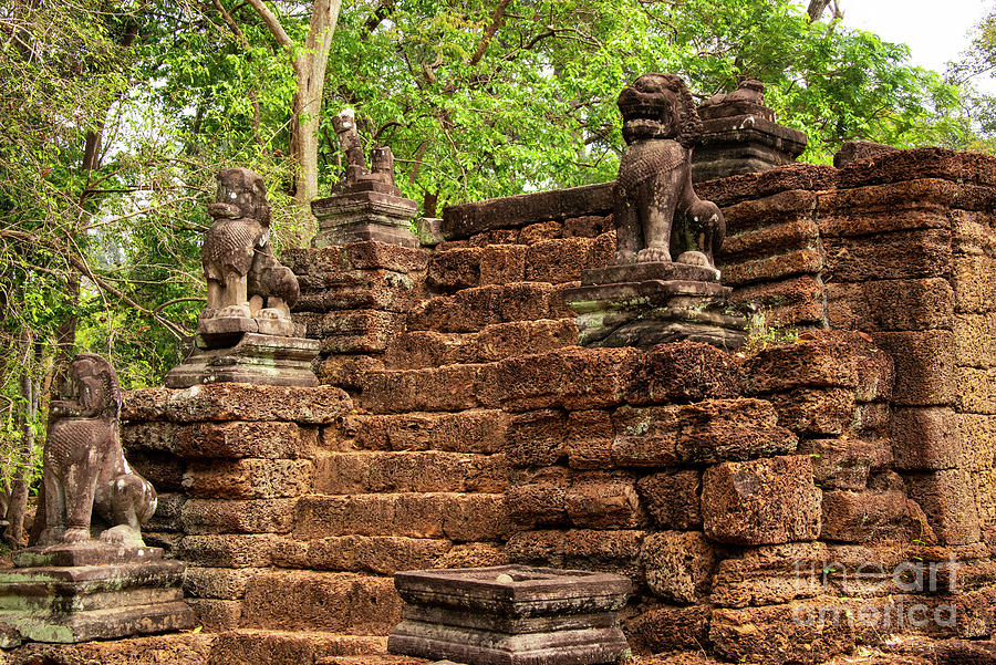 Preah Khan Temple Lions Photograph by Bob Phillips